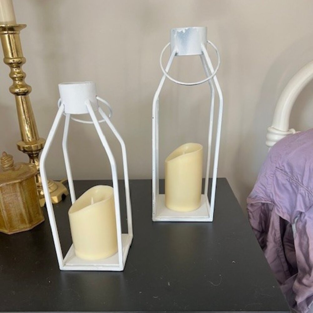 Two White Farmhouse Lanterns